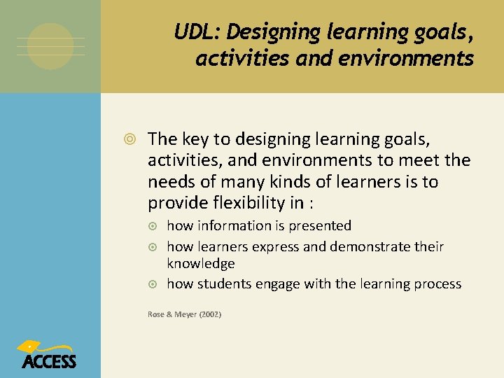 UDL: Designing learning goals, activities and environments The key to designing learning goals, activities,