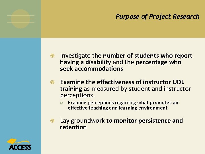 Purpose of Project Research Investigate the number of students who report having a disability