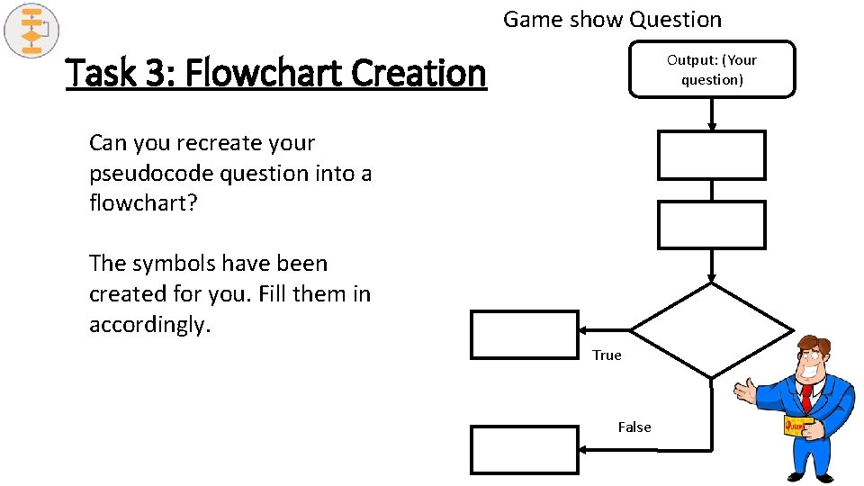 Game show Question Task 3: Flowchart Creation Output: (Your question) Can you recreate your