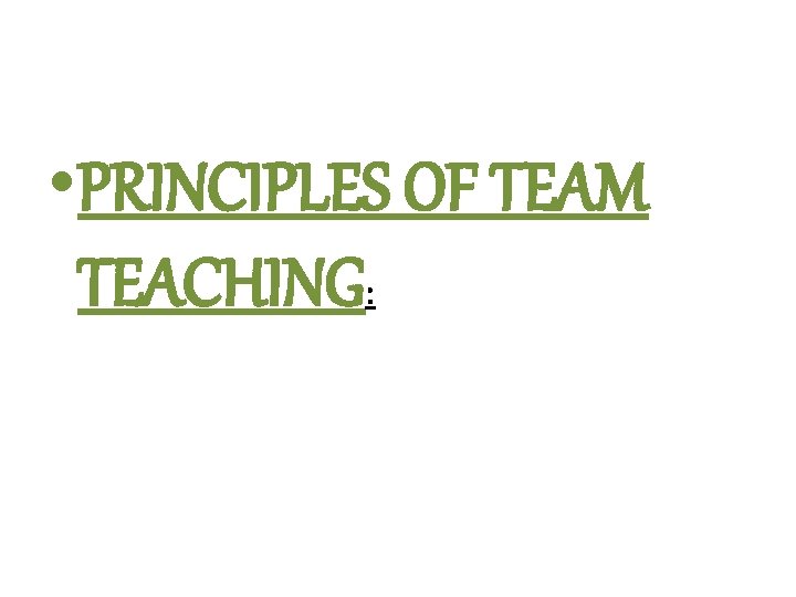  • PRINCIPLES OF TEAM TEACHING: 