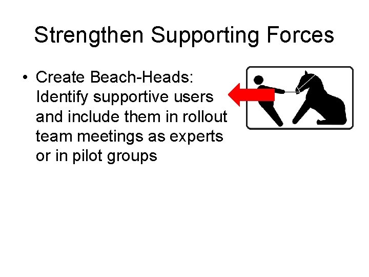 Strengthen Supporting Forces • Create Beach-Heads: Identify supportive users and include them in rollout