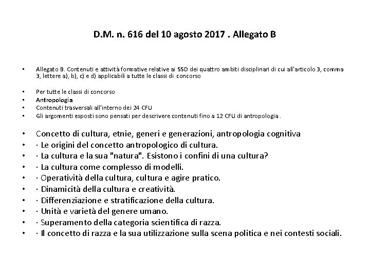 D. M. n. 616 del 10 agosto 2017. Allegato B • Allegato B. Contenuti