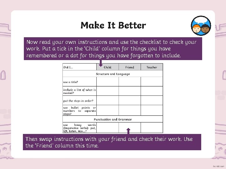 Make It Better Now read your own instructions and use the checklist to check