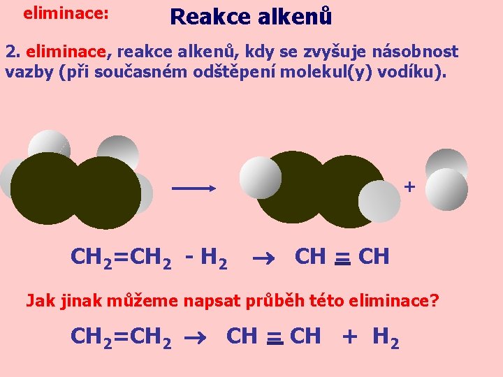 eliminace: Reakce alkenů 2. eliminace, reakce alkenů, kdy se zvyšuje násobnost vazby (při současném