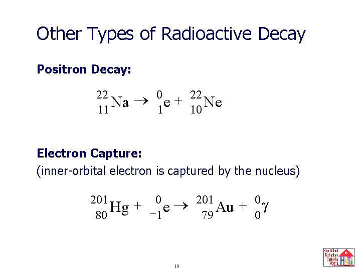 Other Types of Radioactive Decay Positron Decay: 22 Na 11 0 e + 1