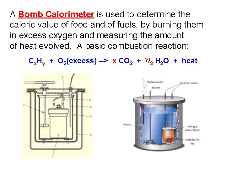 A Bomb Calorimeter is used to determine the caloric value of food and of