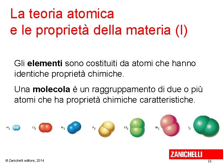 La teoria atomica e le proprietà della materia (I) Gli elementi sono costituiti da