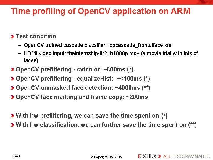 Time profiling of Open. CV application on ARM Test condition – Open. CV trained
