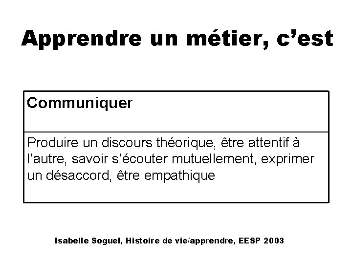 Apprendre un métier, c’est Communiquer Produire un discours théorique, être attentif à l’autre, savoir