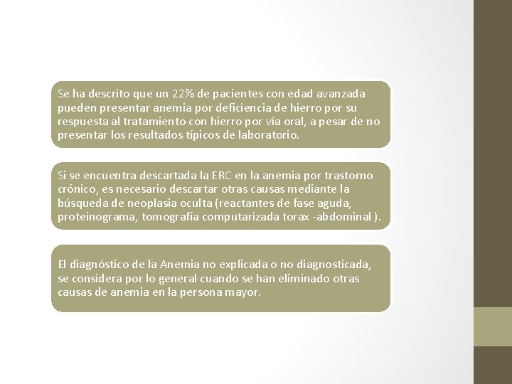 Se ha descrito que un 22% de pacientes con edad avanzada pueden presentar anemia Se ha descrito que un 22% de pacientes con edad avanzada pueden presentar anemia