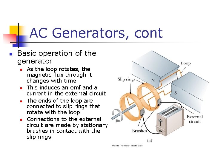 AC Generators, cont n Basic operation of the generator n n As the loop