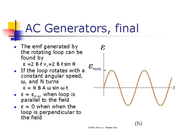 AC Generators, final n The emf generated by the rotating loop can be found