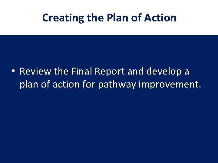 Creating the Plan of Action • Review the Final Report and develop a plan Creating the Plan of Action • Review the Final Report and develop a plan