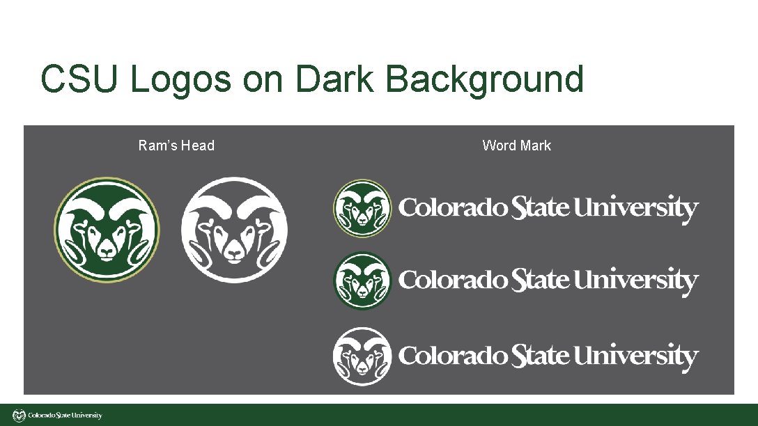 CSU Logos on Dark Background Ram’s Head Word Mark 