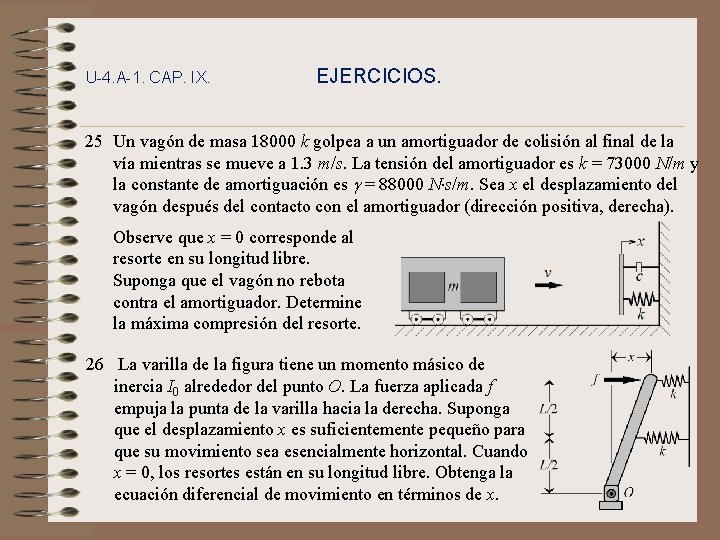 U-4. A-1. CAP. IX. EJERCICIOS. 25 Un vagón de masa 18000 k golpea a