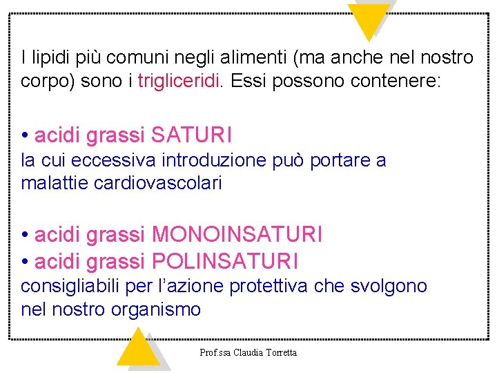 I lipidi più comuni negli alimenti (ma anche nel nostro corpo) sono i trigliceridi.