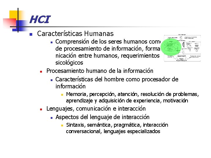 HCI n Características Humanas Comprensión de los seres humanos como sistemas de procesamiento de