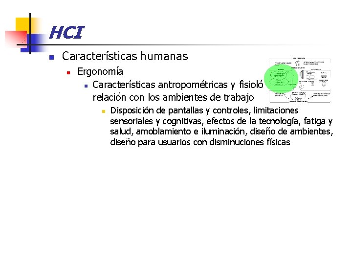 HCI n Características humanas n Ergonomía n Características antropométricas y fisiológicas, relación con los
