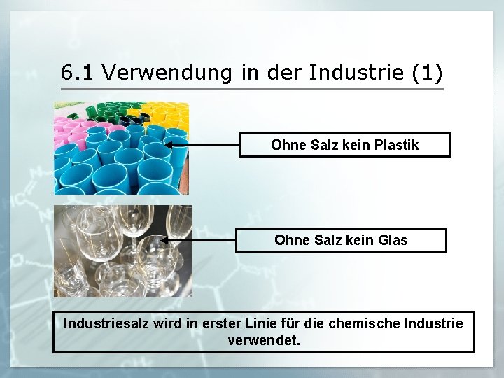 6. 1 Verwendung in der Industrie (1) Ohne Salz kein Plastik Ohne Salz kein