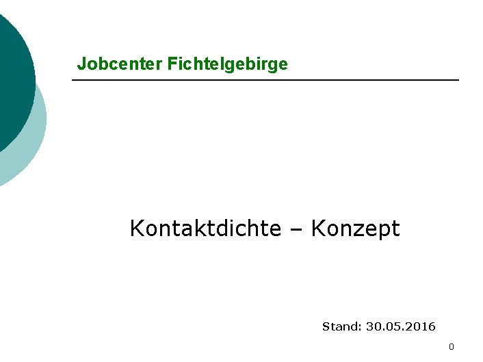 ARGE Hof Stadt Jobcenter Fichtelgebirge Kontaktdichte – Konzept Stand: 30. 05. 2016 0 