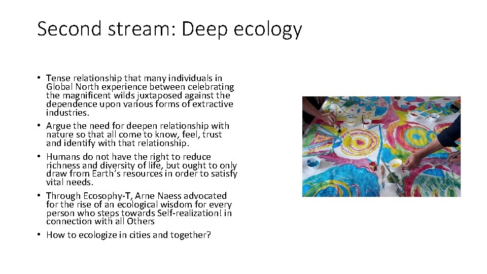 Second stream: Deep ecology • Tense relationship that many individuals in Global North experience