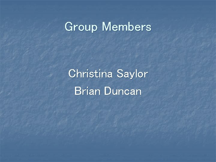 Group Members Christina Saylor Brian Duncan 