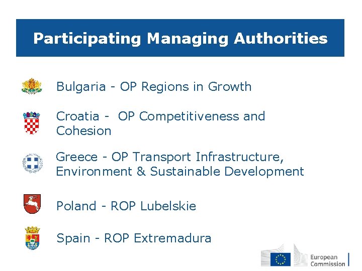 Participating Managing Authorities Bulgaria - OP Regions in Growth Croatia - OP Competitiveness and
