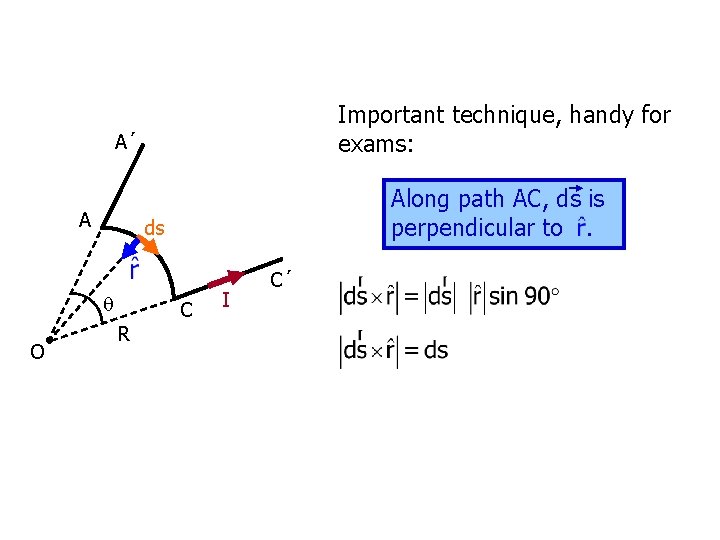 Important technique, handy for exams: A´ A ds O Along path AC, ds is