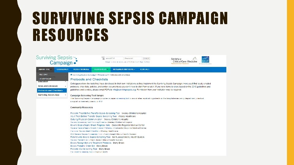 SURVIVING SEPSIS CAMPAIGN RESOURCES 