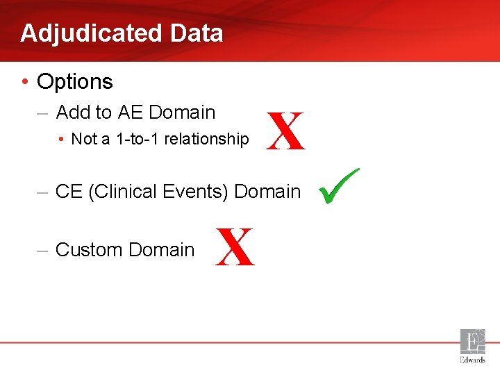 Adjudicated Data • Options – Add to AE Domain • Not a 1 -to-1