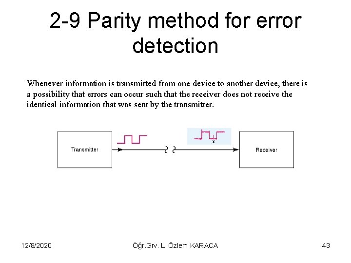 2 -9 Parity method for error detection Whenever information is transmitted from one device