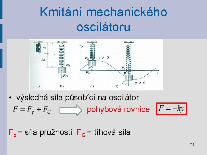 Kmitání mechanického oscilátoru • výsledná síla působící na oscilátor pohybová rovnice Fp = síla