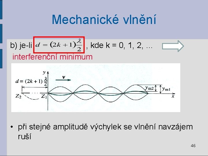 Mechanické vlnění b) je-li , kde k = 0, 1, 2, … interferenční minimum