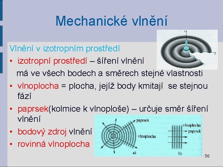 Mechanické vlnění Vlnění v izotropním prostředí • izotropní prostředí – šíření vlnění má ve