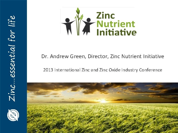 Zinc…essential for life Dr. Andrew Green, Director, Zinc Nutrient Initiative 2013 International Zinc and