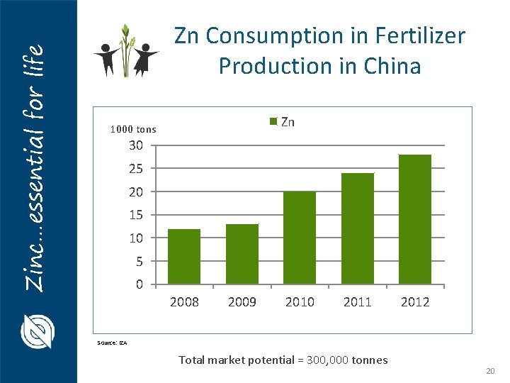 Zinc…essential for life Zn Consumption in Fertilizer Production in China Zn 1000 tons 30