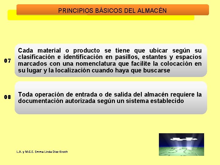 PRINCIPIOS BÁSICOS DEL ALMACÉN 07 Cada material o producto se tiene que ubicar según PRINCIPIOS BÁSICOS DEL ALMACÉN 07 Cada material o producto se tiene que ubicar según
