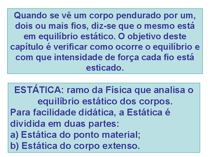 Quando se vê um corpo pendurado por um, dois ou mais fios, diz-se que