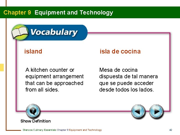 Chapter 9 Equipment and Technology island isla de cocina A kitchen counter or equipment