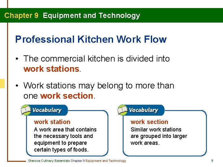 Chapter 9 Equipment and Technology Professional Kitchen Work Flow • The commercial kitchen is