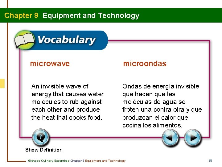 Chapter 9 Equipment and Technology microwave microondas An invisible wave of energy that causes