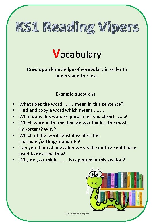 KS 1 Reading Vipers Vocabulary Draw upon knowledge of vocabulary in order to understand