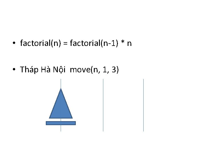  • factorial(n) = factorial(n-1) * n • Tháp Hà Nội move(n, 1, 3)
