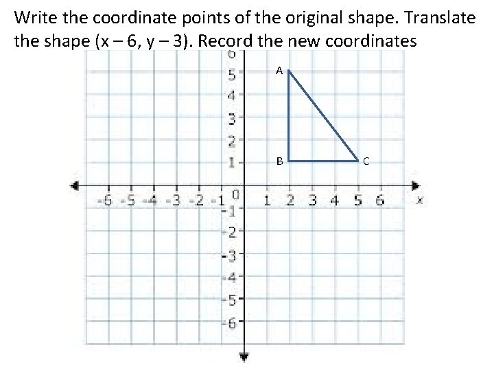 Write the coordinate points of the original shape. Translate the shape (x – 6,