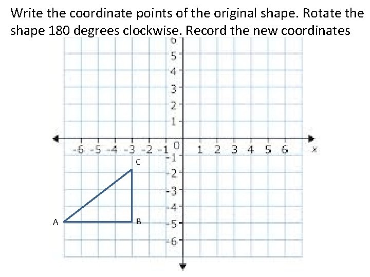 Write the coordinate points of the original shape. Rotate the shape 180 degrees clockwise.