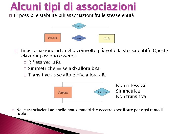 Alcuni tipi di associazioni � E’ possibile stabilire più associazioni fra le stesse entità