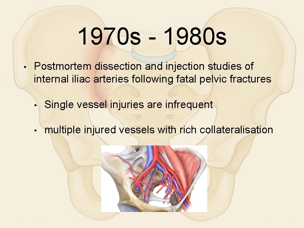 1970 s - 1980 s • Postmortem dissection and injection studies of internal iliac