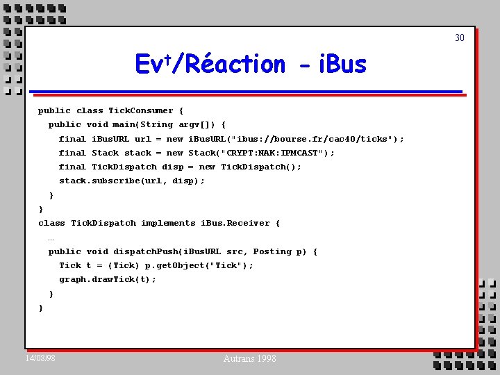 30 Ev t/Réaction - i. Bus public class Tick. Consumer { public void main(String