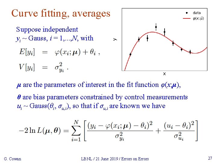 Curve fitting, averages Suppose independent yi ~ Gauss, i = 1, . . .