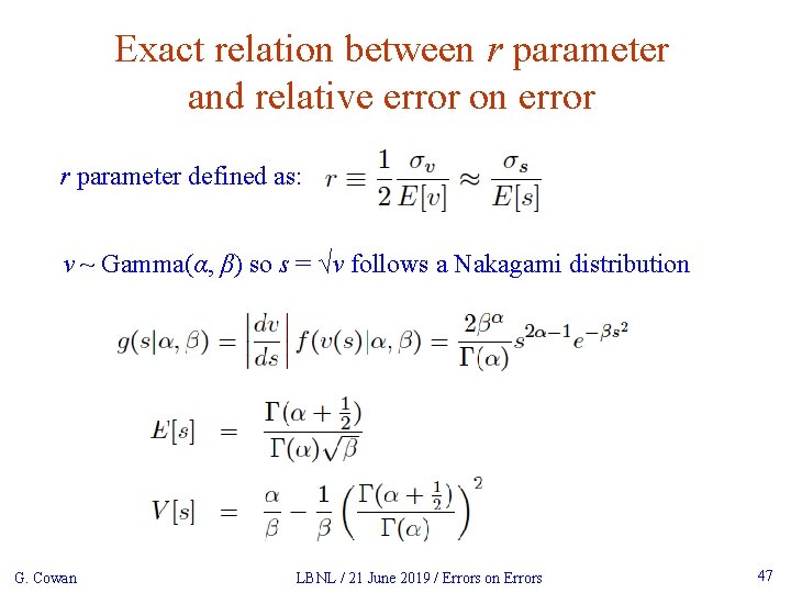 Exact relation between r parameter and relative error on error r parameter defined as: